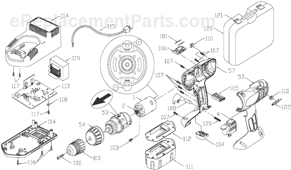 Page A Diagram and Parts List for 9826 Type 1 Porter Cable Cordless Drill